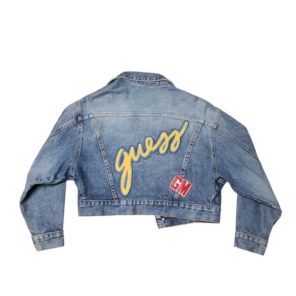Rare Vintage 80s Guess by George Marciano Womens Cropped Denim Jacket Patches S - Picture 1 of 12